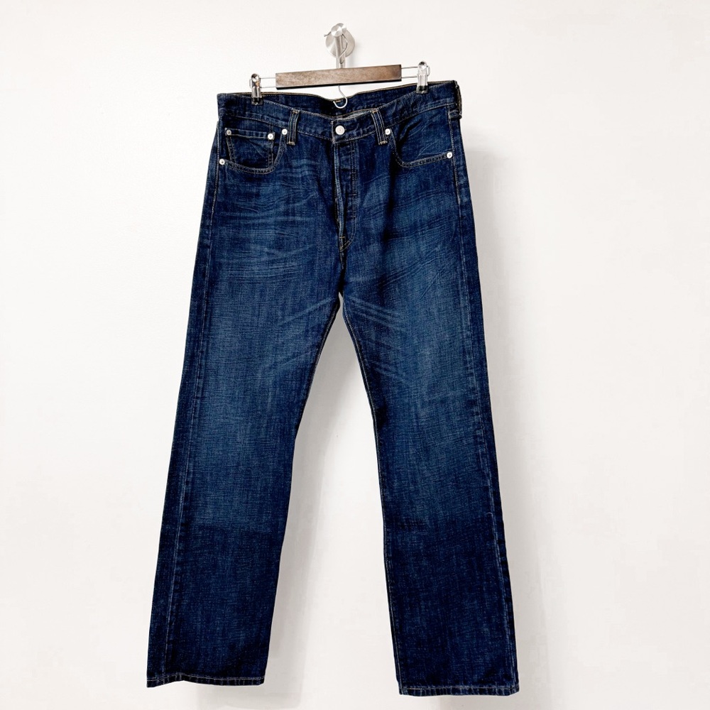 Levi's 501 100% Cotton Button Fly Straight Jeans Dark Blue 36 x 34